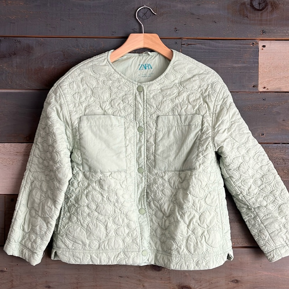 Zara Girls Quilted Jacket Pastel Green 11-12